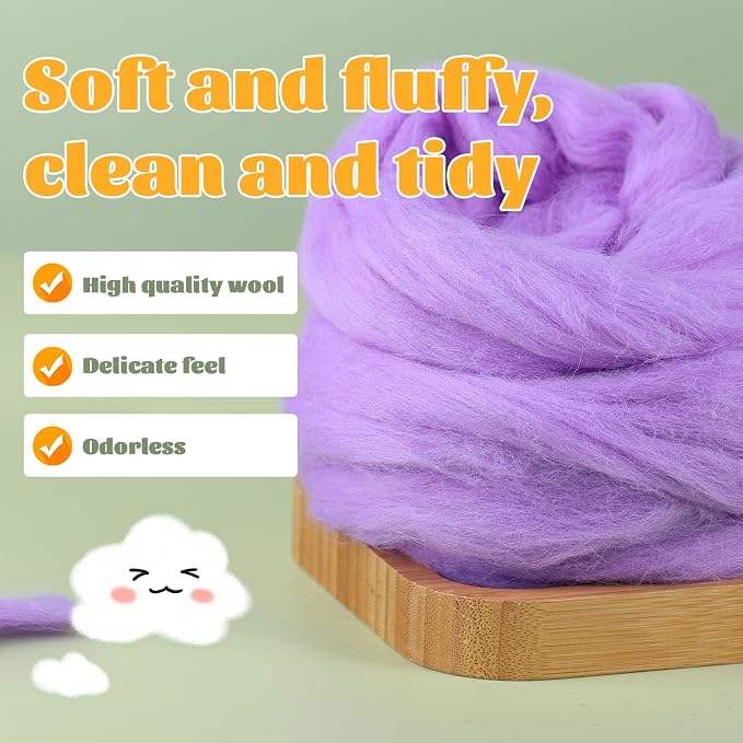 3.53oz Wool Roving Yarn, Wool Felting Supplies, Pure Wools, Chunky Yarn - Image 3