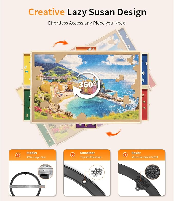 1000 Piece Rotating Puzzle Board Pro, Rubber Cover Mat, 360° Lasy Susan - Image 4