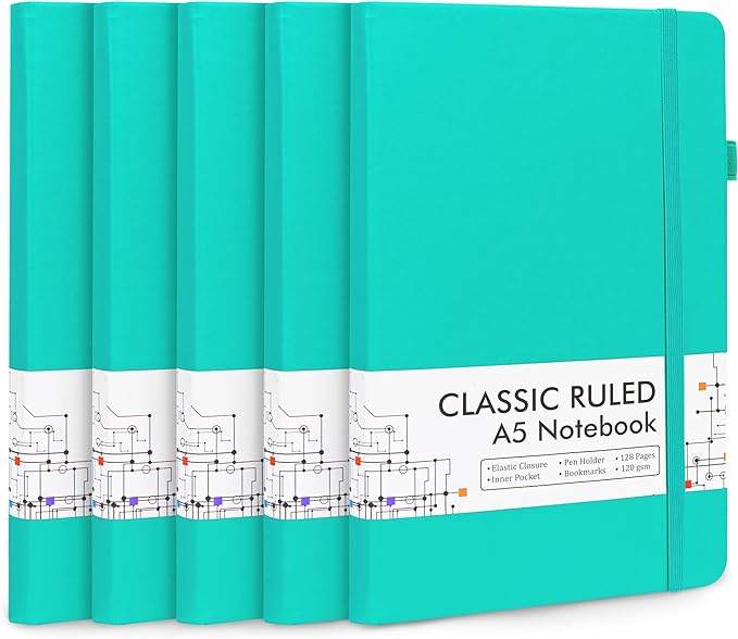 feela 5 Pack Notebooks Journals Bulk, Hardcover Notebook Classic Ruled Lined by feela