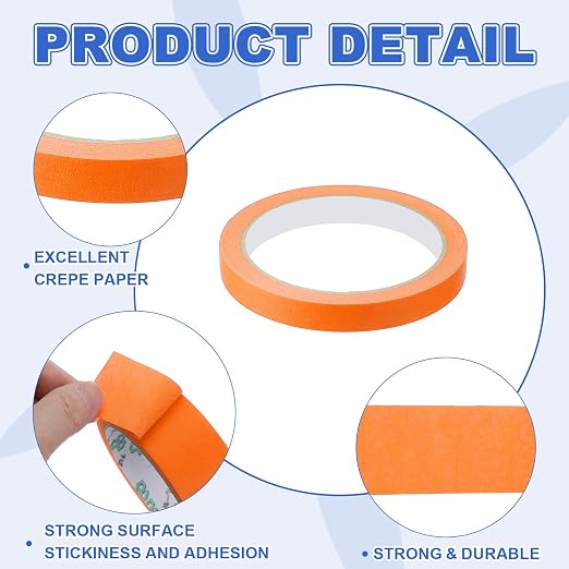 MECCANIXITY Masking Tape 0.5 Inch x 21 Yard Painter's Tape Orange Paint Tapes - Image 3