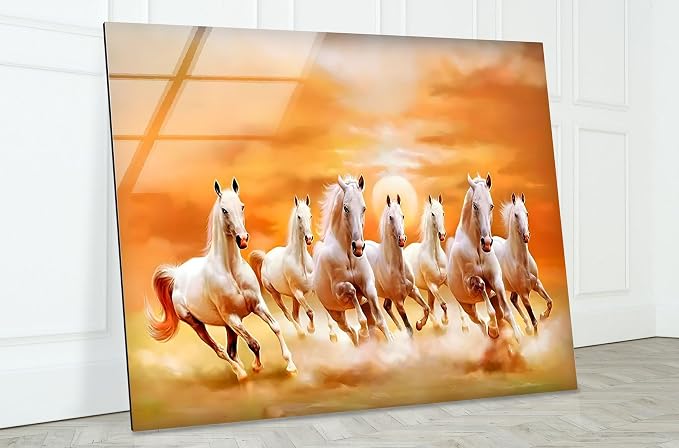 My Photostation.com 28Wx18H'' White Horses Running on Sunset Glass Wall - Image 7