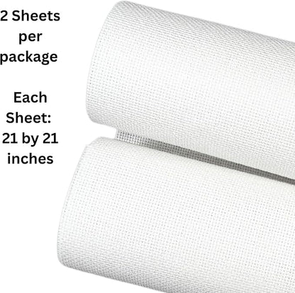2 Sheets of White 14 Count Aida Cloth – 21 x 21 Inch Pre-Cut Fabric Squares – - Image 2