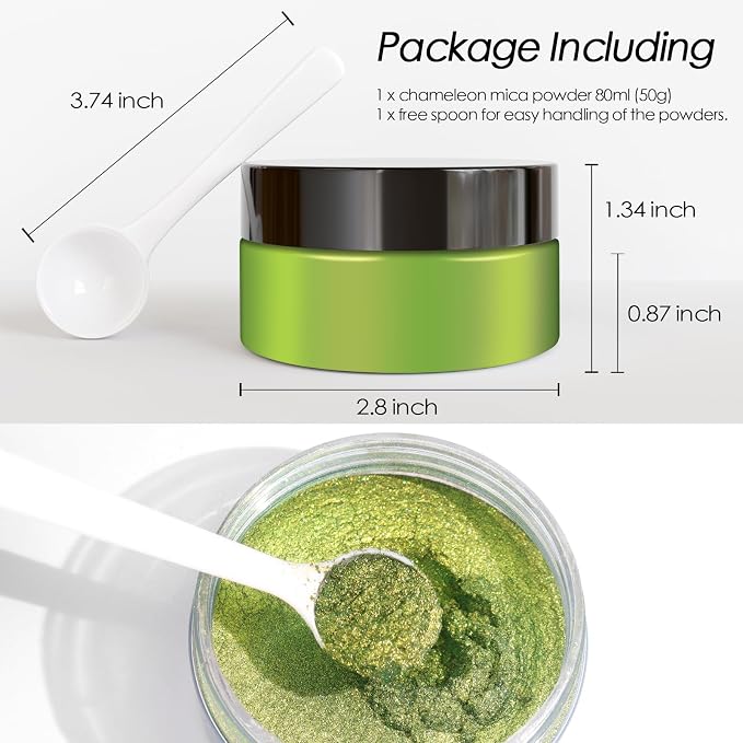 Ceya Highly Chameleon Mica Pigment, 1.8oz/ 50g Elf Green Eyes Chrome Powder - Image 4