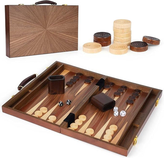 Wooden Backgammon Board Game Set by Agirlgle