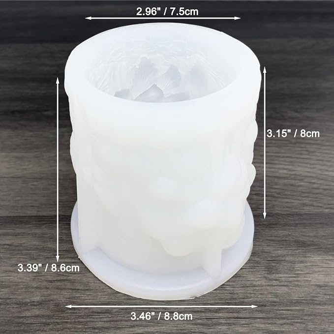 Flower Cylinder Candle Mold Floral Leaf Pillar Thick Silicone Mold - Image 4