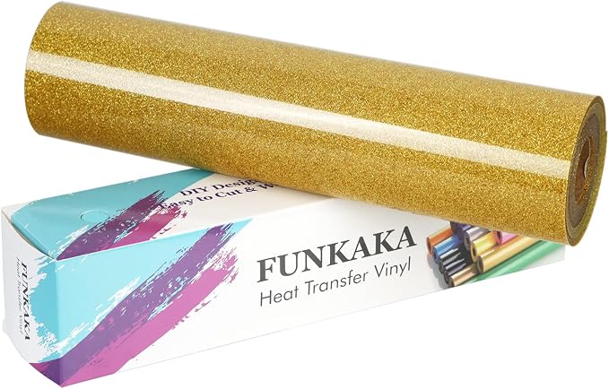 FUNKAKA Glitter Golden HTV Heat Transfer Vinyl Rolls by FUNKAKA