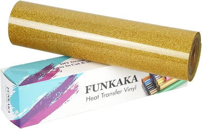 FUNKAKA Glitter Golden HTV Heat Transfer Vinyl Rolls by FUNKAKA