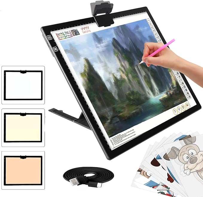 Wireless Rechargeable A3 LED Light Pad w/Built-in Foldable Stand, 3 Color Tone by YINGWOND