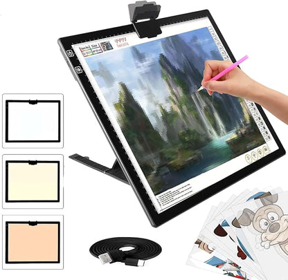 Wireless Rechargeable A3 LED Light Pad w/Built-in Foldable Stand, 3 Color Tone by YINGWOND