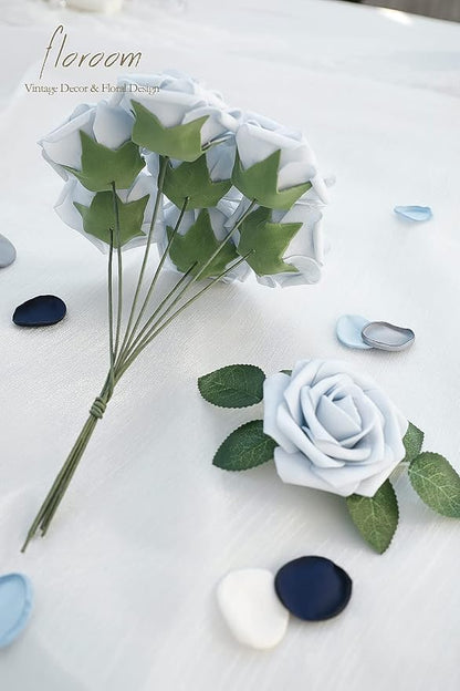 Floroom Artificial Flowers 25pcs Real Looking Powder Blue Foam Fake Roses - Image 5