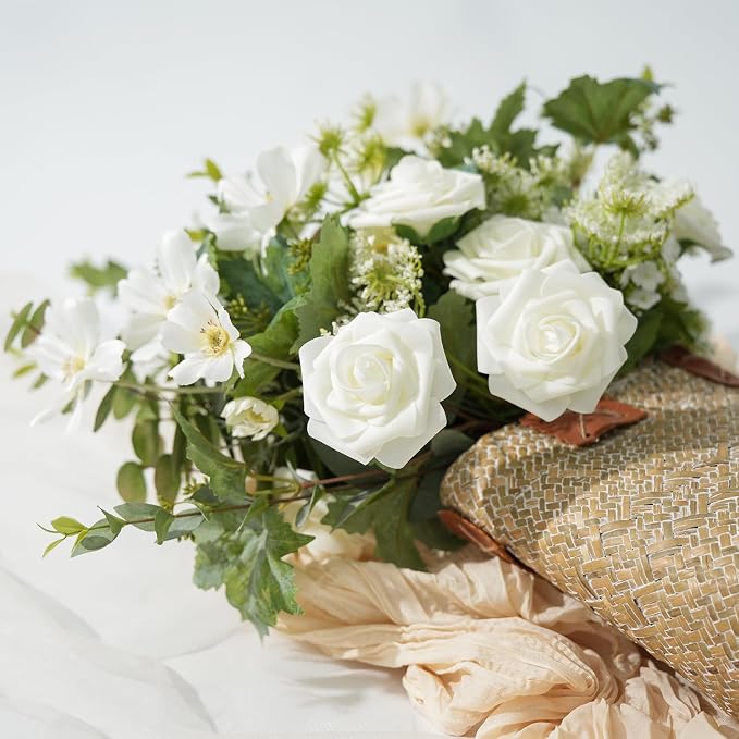 Artificial Flowers Foam Fake Roses 25pcs White Roses - Image 3