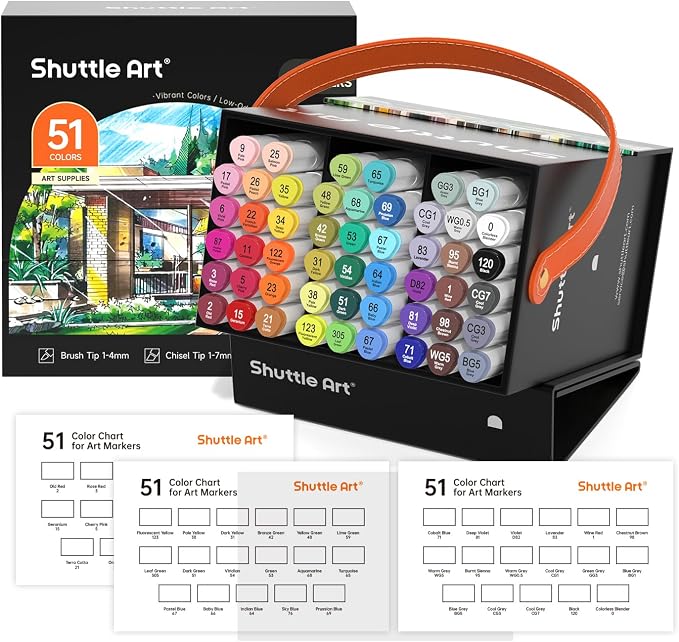 Shuttle Art Alcohol Markers Brush tip, Dual Tip Brush & Chisel Tip Art Marker by ShuttleArt