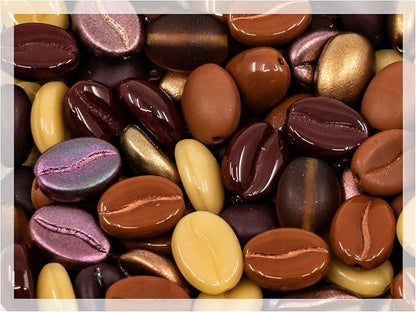 40+ Glass Coffee Bean Beads Czech Republic, 0.43 inch Mix by CzechBeadsManufacturer