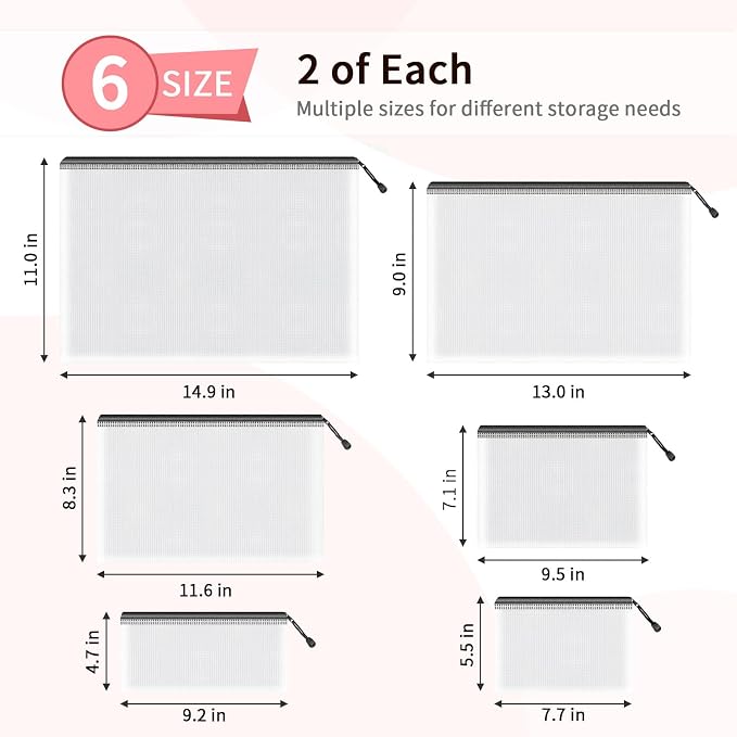 Umriox Zipper Bags, 6 Assorted Size, Project Bags - Image 2