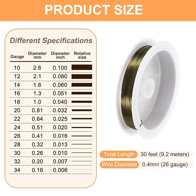 HARFINGTON 30ft Jewelry Wire, 26 Gauge Brass Craft Soft Metal Tarnish Resistant - Image 2