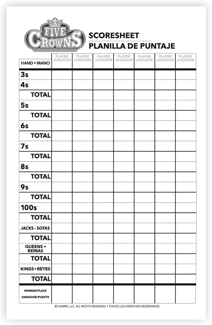 Five Crowns Scorepad – 130 Page Replacement Score Sheet, Card Game Score Card by PlayMonster