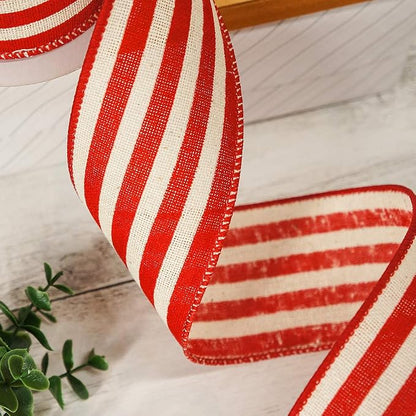 CT CRAFT LLC Striped Canvas Cotton Ribbon 2.5" x 10 Yards Ivory/Red Stripes - Image 5