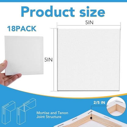 ESRICH Mini Canvases for Painting, 5x5In Canvas in Bulk 18Pack, 2/5In Profile - Image 2