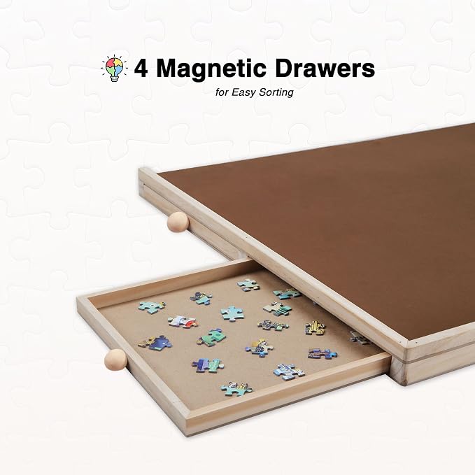 Tilting Puzzle Board with Drawers and Cover, 1000 Piece, Portable Wooden Jigsaw - Image 4