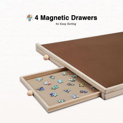 Tilting Puzzle Board with Drawers and Cover, 1000 Piece, Portable Wooden Jigsaw - Image 4
