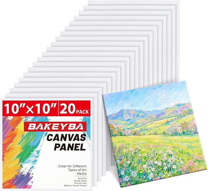10x10inch Flat Canvas Boards for Painting 20 Pack Primed Acid Free Canvas by Unknown