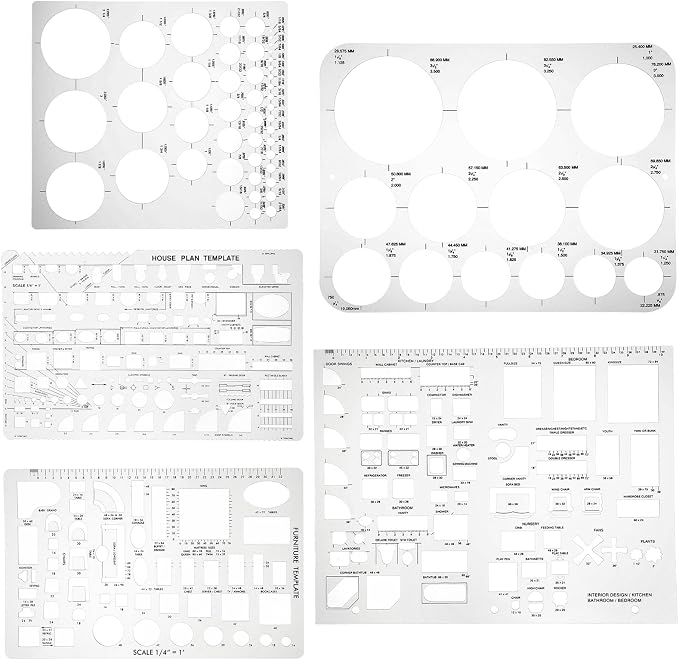 5 Pcs Interior Design Drawing Templates, Reusable Architectural Templates by Unknown