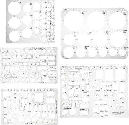 5 Pcs Interior Design Drawing Templates, Reusable Architectural Templates by Unknown