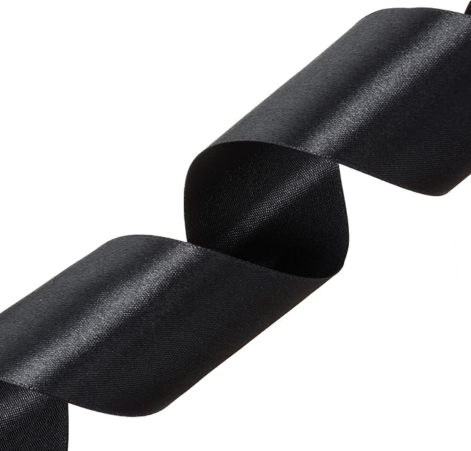 2 Inch Black Solid Satin Ribbon, 50 Yards Craft Fabric Ribbon - Image 2