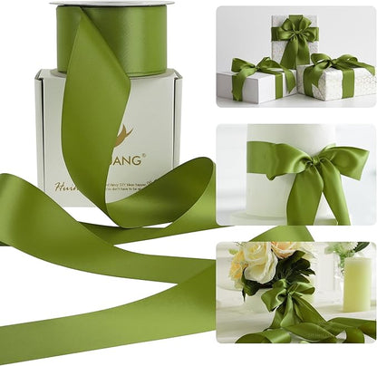 HUIHUANG Olive Green Ribbon 2 inch Wide Double Faced Satin Ribbon Green Ribbon by HUIHUANG