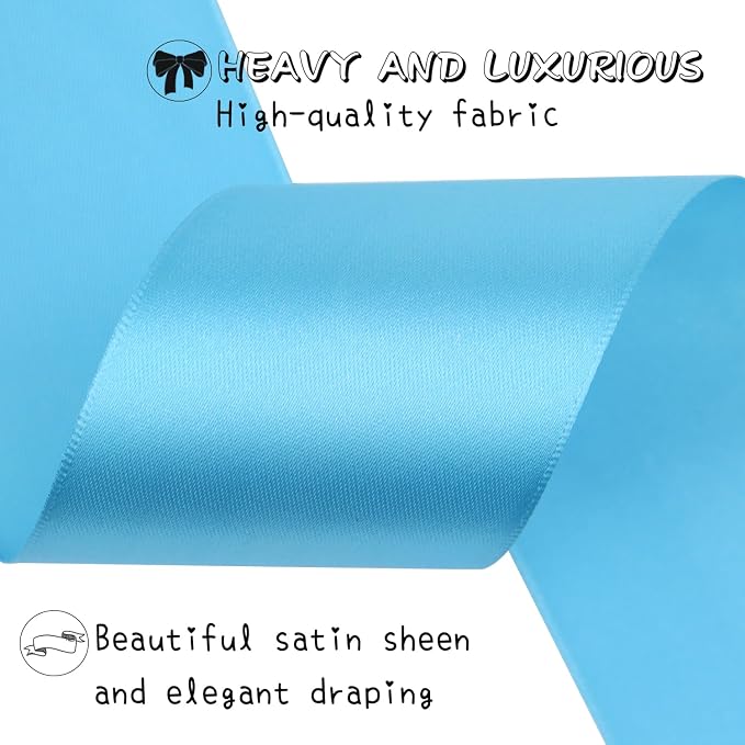 Light Blue Solid Satin Ribbon 2 Inch 25 Yards Solid Polyester Fabric Ribbon - Image 4