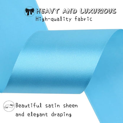 Light Blue Solid Satin Ribbon 2 Inch 25 Yards Solid Polyester Fabric Ribbon - Image 4