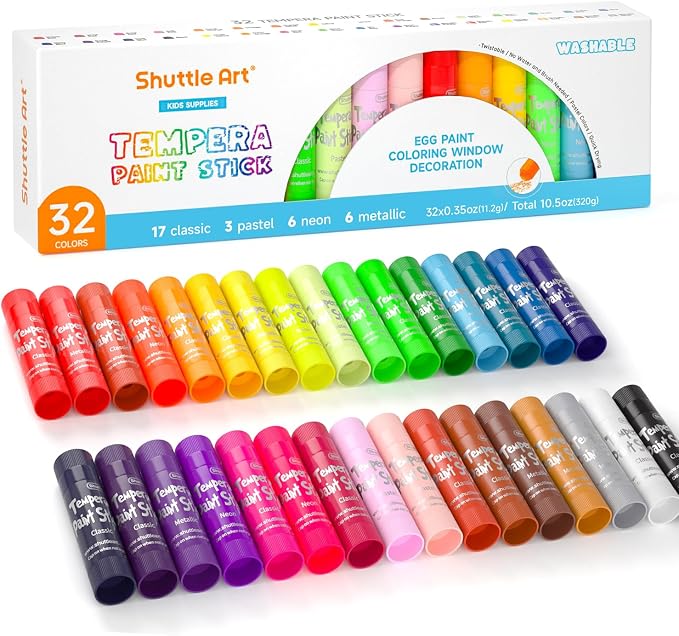 Shuttle Art Tempera Paint Sticks, 32 Colors Solid Tempera Paint by ShuttleArt