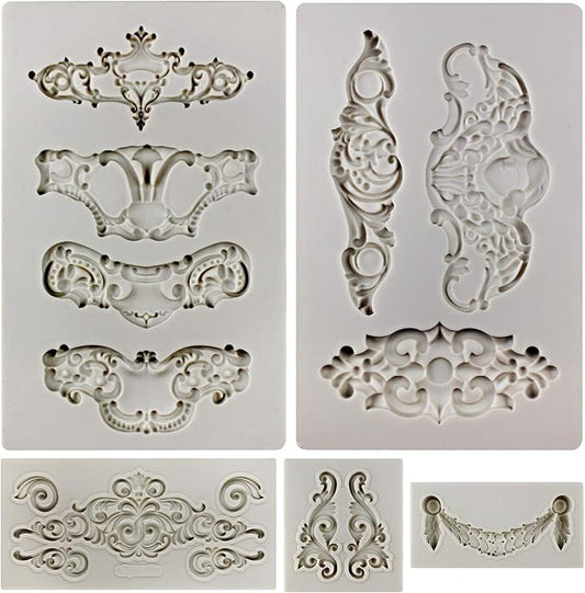 Crown Baroque Style Ornament Silicone Molds 5-count Art Decor Filigree by FUNSHOWCASE