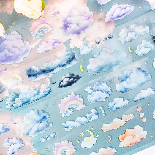 6 Rolls Cloud PET Tape Set, Pre-Cut Sky Ephemera Stickers - Image 3