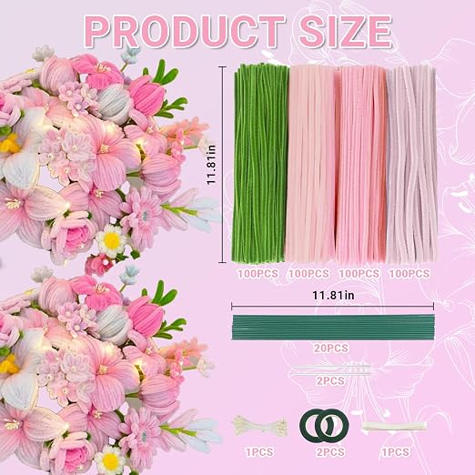 400 Pcs Pipe Cleaners Craft Kit and Craft Supplies Set, 4 Colors Chenille Stems - Image 2