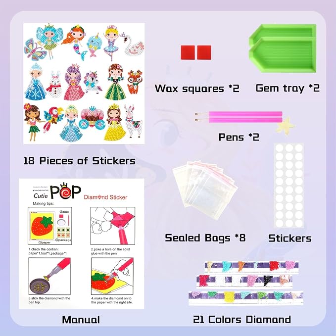 Cymbana Diamond Painting Kits for Kids 18 Pcs Princess and Their Buddy Gem Art - Image 5