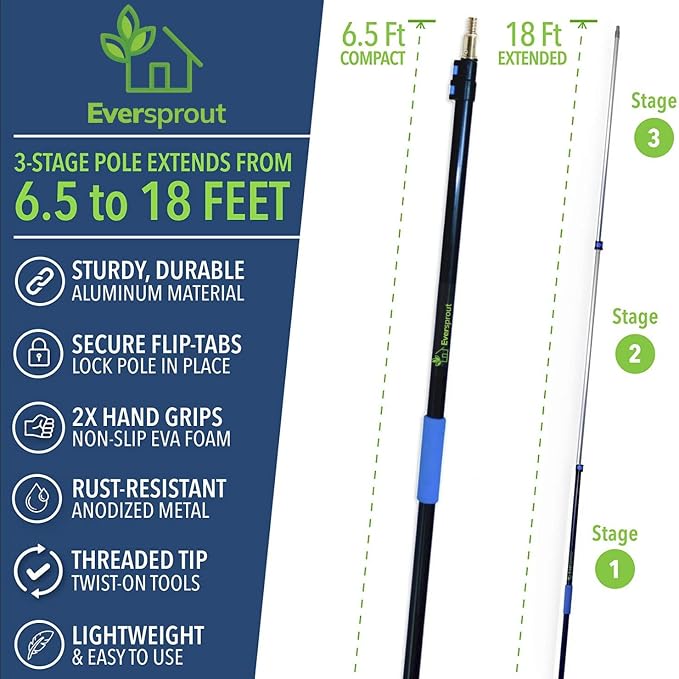 EVERSPROUT 6.5-to-18 Foot Telescopic Extension Pole | Lightweight Sturdy - Image 2