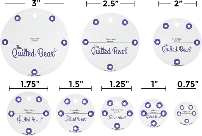The Quilted Bear Circle Quilting Templates – 8 Clear Non-Slip Acrylic Quilt - Image 2