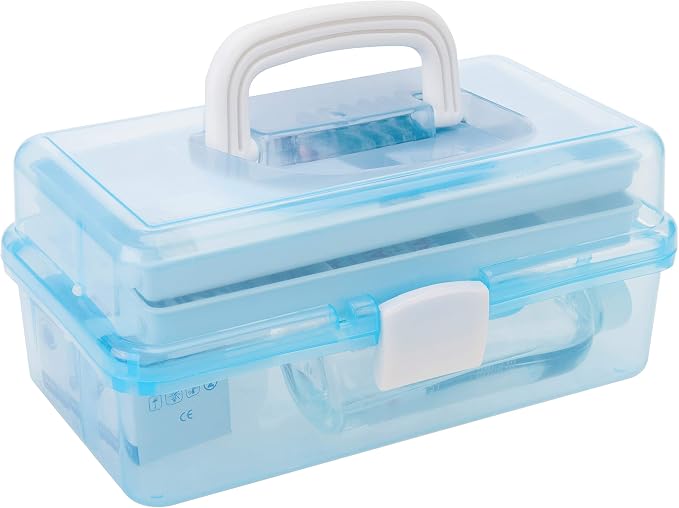 MyGift 13 Inch Transparent Blue Plastic Empty Multipurpose Storage Box by MyGiftHome