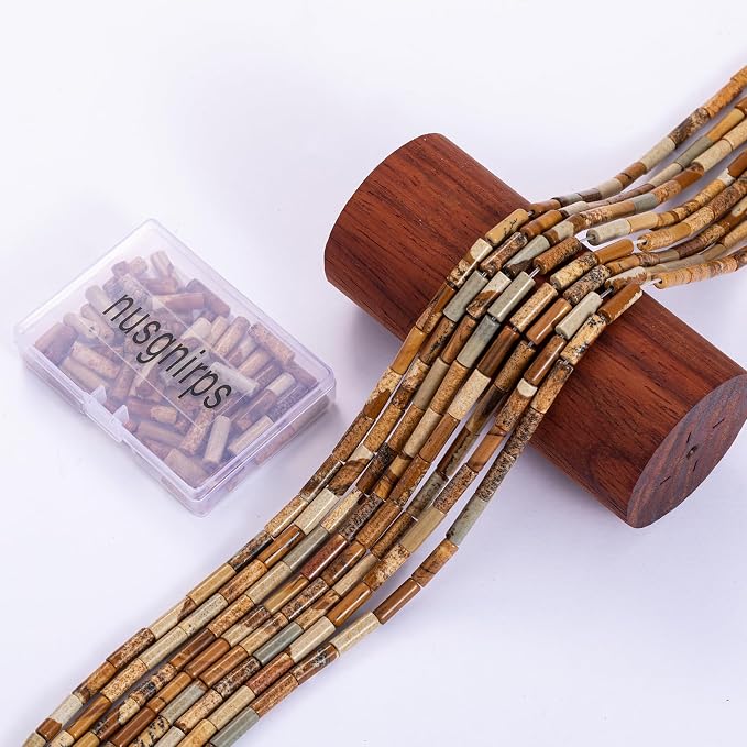 Natural Blown Picture Stone Cylinder Tube Beads 4x13mm 38cm/str Loose Semi - Image 6