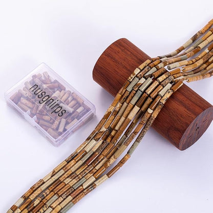 Natural Blown Picture Stone Cylinder Tube Beads 4x13mm 38cm/str Loose Semi - Image 6