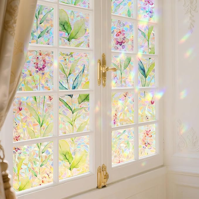 Donox Decorative Window Privacy Film, 3D Floral Stained Glass Window Film - Image 6