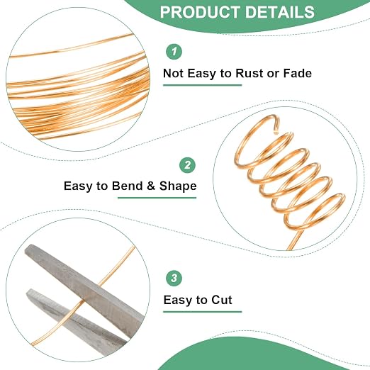0.8 mm/20 Gauge Copper Wire for Jewelry Making, 7.5FT Copper Beading Craft Wire - Image 2