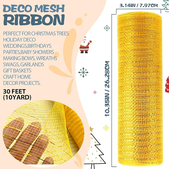 Anivia Deco Mesh Ribbon, 10inch x 30 Feet Each Roll Metallic Foil Mesh Ribbon - Image 2
