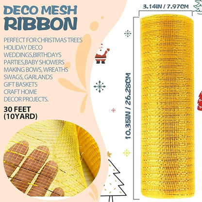 Anivia Deco Mesh Ribbon, 10inch x 30 Feet Each Roll Metallic Foil Mesh Ribbon - Image 2