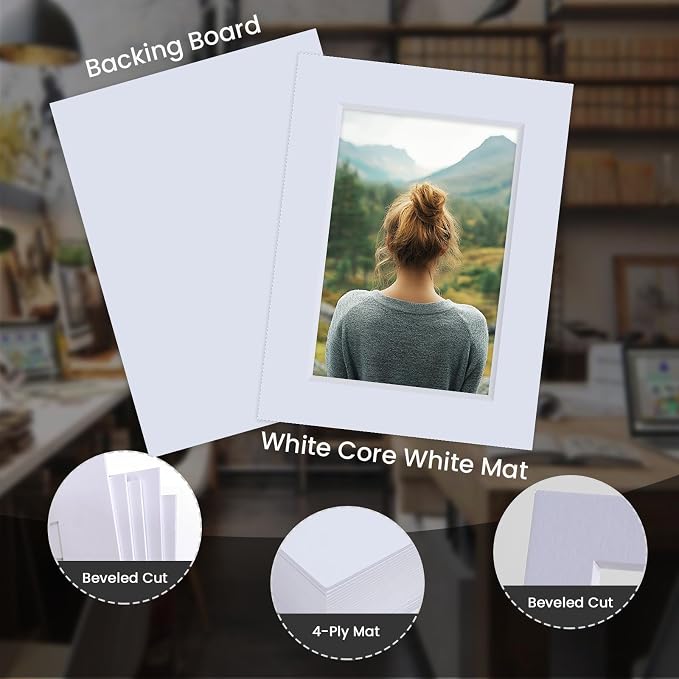 Falling in Art 5 Pack Acid Free 18x24'' White Picture Mats Board Show Kit - Image 4