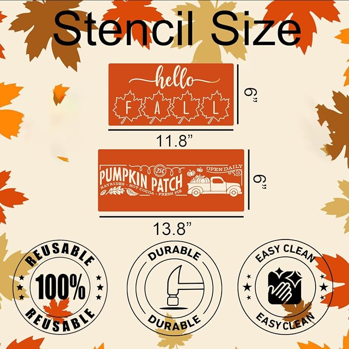 Fall Stencils for Painting on Wood Pumpkin Thanksgiving Stencil Reusable Hello - Image 2