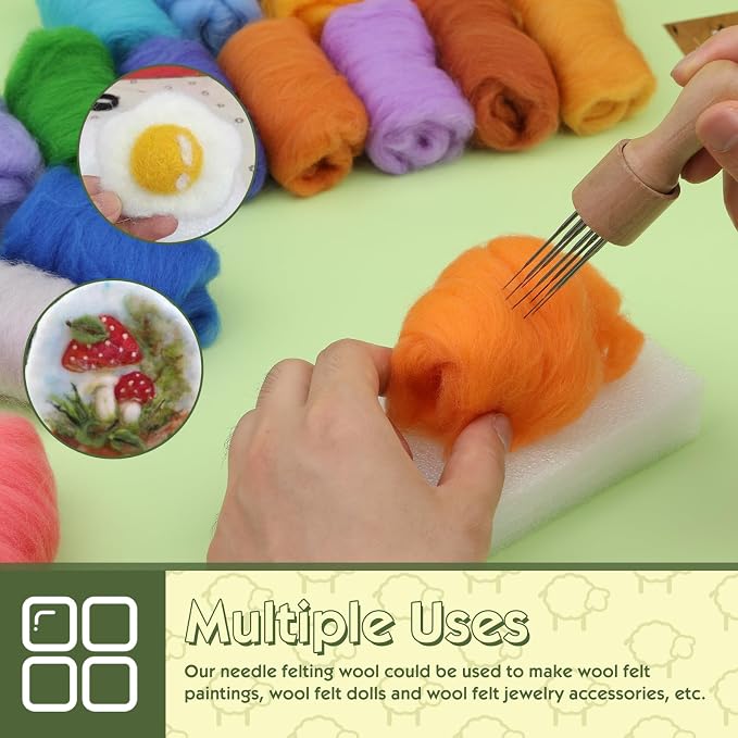 WONVOC 54 Colors Needle Felting Wool, 9.5oz/270g Roving Yarn, Wool Roving Bulk - Image 6