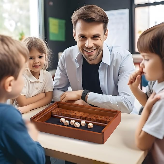 VAMSLOVE Shut The Box Dice Game Wooden Board Table Math Game - Image 8