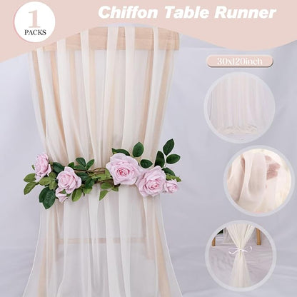 Beige Chiffon Table Runner 10ft Long Romantic Wedding Table Runners 30 x 120 - Image 3
